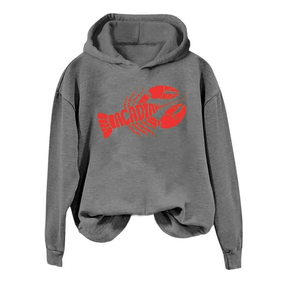Vintage Lobster Print Sweatshirt Graphic Sweatshirts For Women Crewneck Long Sleeve Pullover Cinch Waist Tops Fall Trendy Clothes (Grey,X-Large)