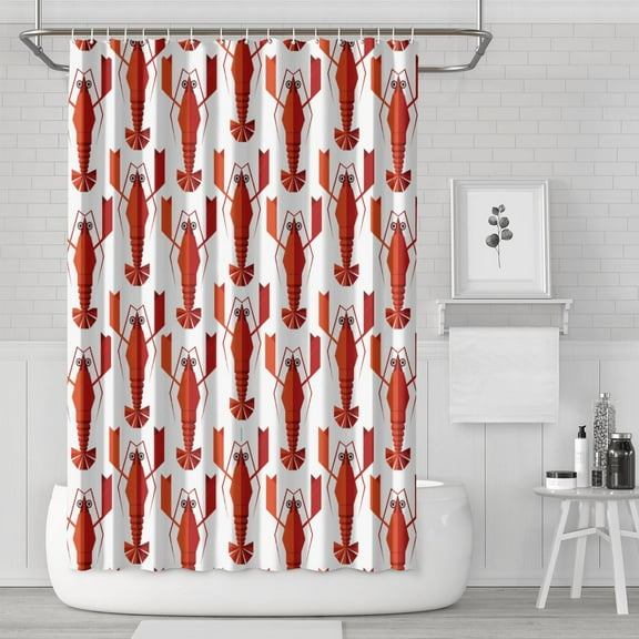 Vintage Lobster Shower Curtain with Nautical Seafood and Coastal Starfish Design, Cute Funny Crustacean Pattern, Marine Ocean Sea Life Blue and Red Tropical Beach Waterproof Fabric