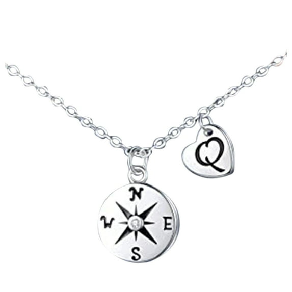 Vintage Locket Necklace Graduation Season Gift Stainless Steel Compass Disc Heart Pendant Necklace