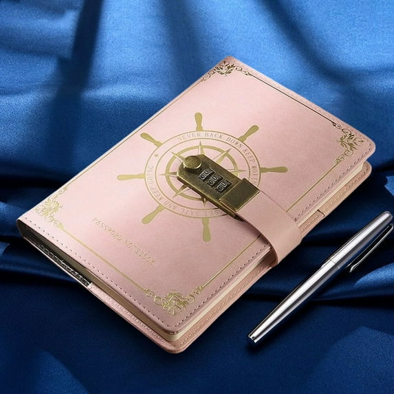Vintage Locking Diary, Journal with Lock, Refillable, Hardcover Leather Password Notebook, 8.66"x5.91", for Students, Office Stationery Notebook
