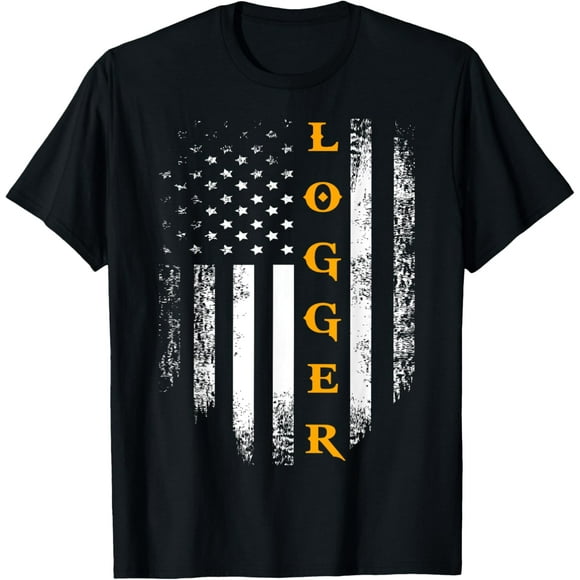 Vintage Logger With American Flag Logging/Carpenter Gift Funny Creative Graphic T-Shirt