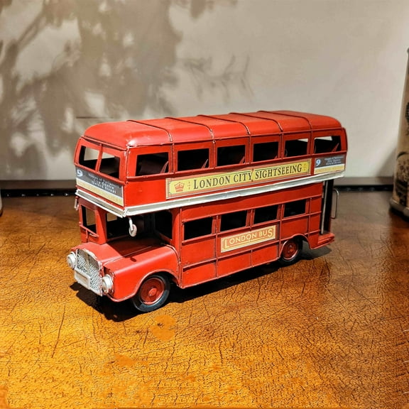 Vintage London Bus Model – Handmade Iron Double-Decker Routemaster Replica Red City Sightseeing Bus Figurine for British Decor, Collectors, and Gift Display