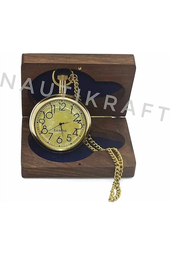 Vintage London Classic Pocket Watch with Chain and Wooden Box - Timeless Elegance for Men and Women, Gift 46mm