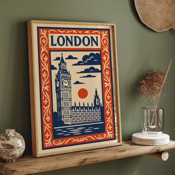 Vintage London Travel Big Ben Cityscape Decor Poster, Unframed Paper Poster 16x20in