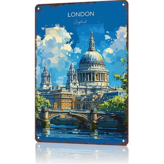 Vintage London Travel Metal Wall Sign Poster UK Decor Tin Plaque 8 x 12 Inch