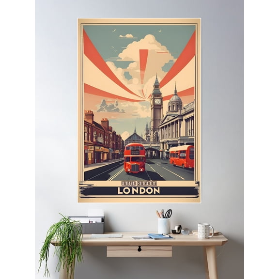 Vintage London Travel Poster: Timeless British Elegance Poster Wall Art, Modern Wall Decor For Living Room Bedroom, 12x18 UNFRAMED