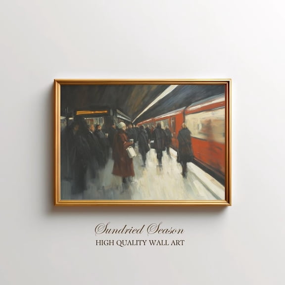 Vintage London Underground Moody Tube Station Rush Hour Train Cityscape, Unframed Paper Poster 8x10in