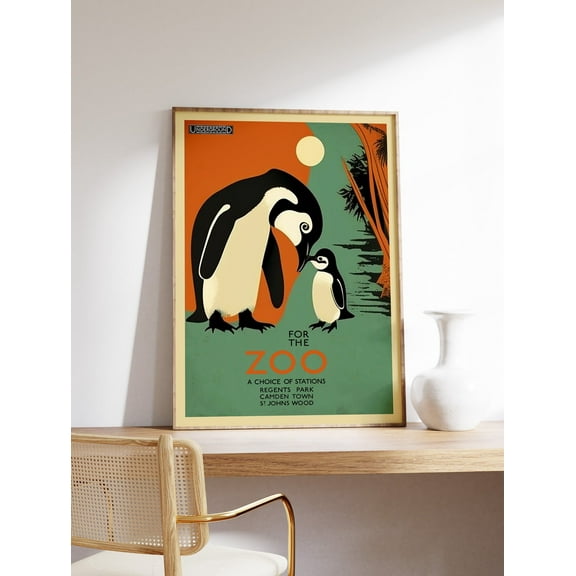 Vintage London Zoo Penguins Historical Museum Animal Wall Art Print, Unframed Paper Poster 8x10in