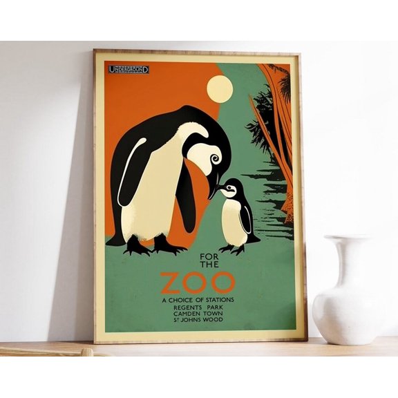 Vintage London Zoo Poster, Penguins, Retro London Zoo Print, Historical Museum Print, Vintage Wall Art, Animal Art Gift, Gift Wall Art, Modern Wall Decor, 12x18 UNFRAMED