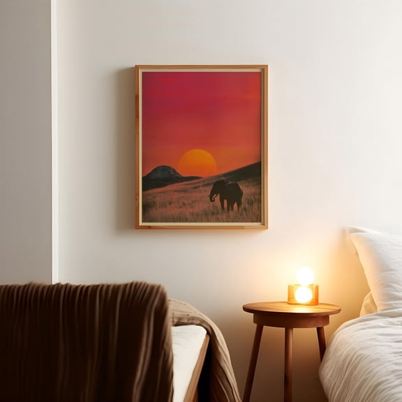 Vintage Lone Elephant In African Savannah Grasslands Poster Retro Catalogue Advertisement Print Outdoor Travel Print 1980S Magazine Art Wall Art, Modern Wall Decor, 8x12 UNFRAMED