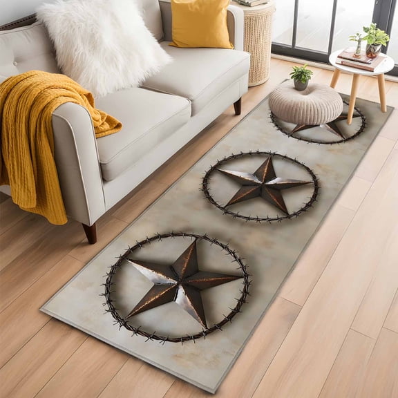 Vintage Lone Star Dark Brown 2'x6' Runner Rug for Hallway Walkway Kitchen Galley, Independence Day Low Pile Washable Non Slip Long Area Rug