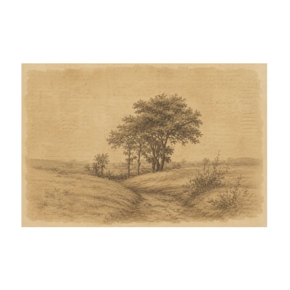 Vintage Lone Tree Landscape Sketch Canvas Wall Art Minimalist Nature Drawing for Living Room or Bedroom 12*18in