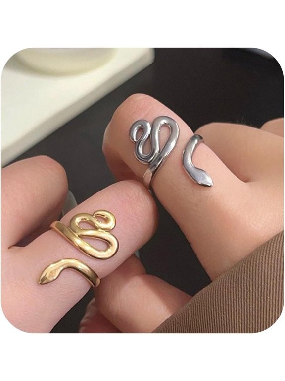 Vintage Long Snake Ring Gold Spiral Snake Ring Snake Opening Finger Ring Punk Reptile Serpent Ring Adjustable Statement Ring Jewelry for Women