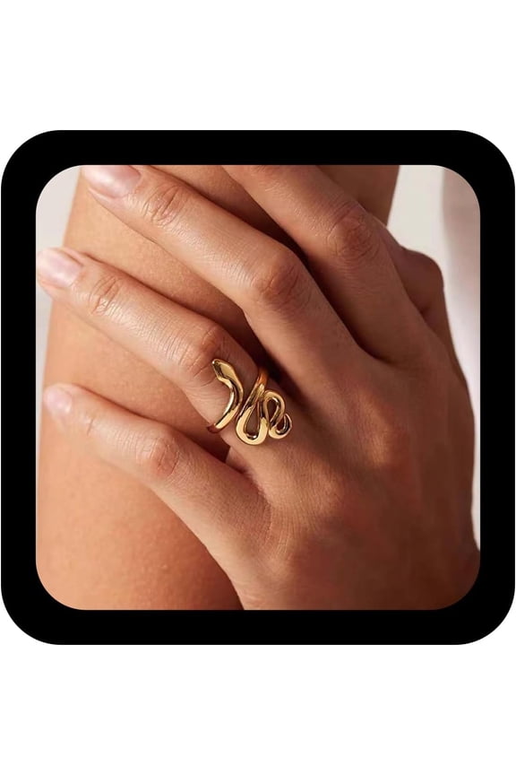 Vintage Long Snake Ring Gold Spiral Snake Ring Snake Opening Finger Ring Punk Reptile Serpent Ring Adjustable Statement Ring Jewelry for Women