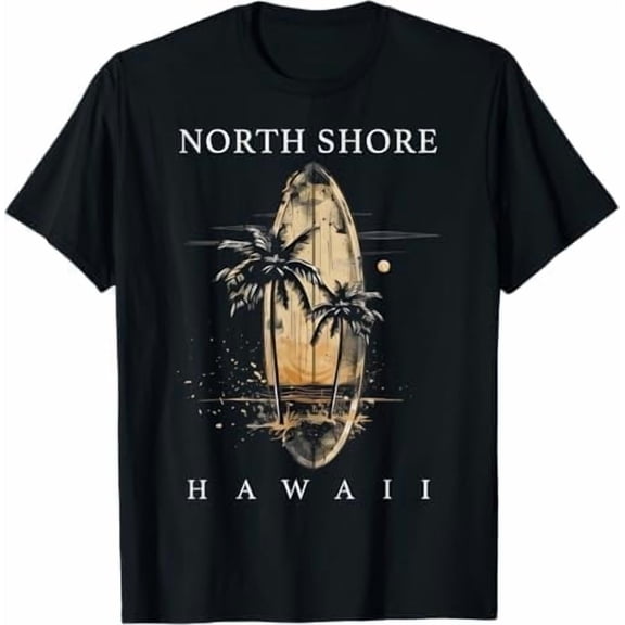 Vintage Long Surf Board North Shore Hawaii Oahu Haleiwa Surfer Surfing T-Shirt Hawaiian Tropical Palm Tree Beach Shirt