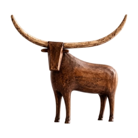 Vintage Longhorn Bull Sculpture Decorative Animal Figurine Resin Tabletop Statue Shelf Mantel Desk Living Room Accent