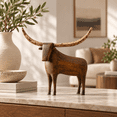 thumbnail image 1 of Vintage Longhorn Bull Sculpture, Western Resin Cow Figurine with Metal Accents, Rustic Tabletop Mantel Shelf Decor for Christmas Home Office Cabin, 1 of 8