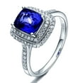 thumbnail image 1 of Vintage Look 2.05 Carat Blue Sapphire 7mm Cushion Cut And Diamond Moissanite Halo Engagement Ring in 10k White Gold for Women, 1 of 5