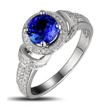 Vintage Look 6mm Round Shape 1.75 Carat Blue Sapphire And Moissanite Diamond Art Nouveau Engagement Ring in 10k White Gold