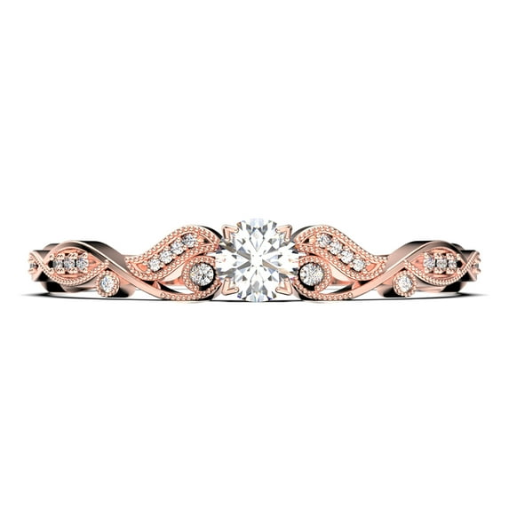Vintage Look Boho & hippie 0.75 Carat Round Cut Diamond Moissanite Engagement Ring, Wedding Ring in 925 Sterling Silver With 18k Rose Gold Plating Gift For Woman, Promise Ring, Anniversary Ring