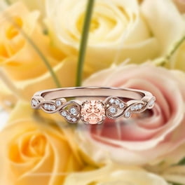 Unique 3 Stone Minimalist 0.55 Carat Round Cut Diamond Moissanite Engagement Ring Trilogy Ring Wedding Ring in 10k Solid Rose Gold Gift For Her Gift For Woman Promise Ring Anniversary Ring Walmart