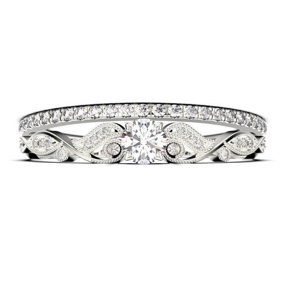 Vintage Look Boho & hippie 1.25 Carat Round Cut Diamond Moissanite Engagement Ring, Wedding Ring in 10k Solid White Gold, Promise Ring, Anniversary Ring, Bridal Set, Matching Band