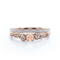 Vintage Look Boho & hippie 1.25 Carat Round Cut Morganite And Diamond Moissanite Engagement Ring, Wedding Ring in 10k Solid Rose Gold, Promise Ring, Anniversary Ring, Bridal Set, Matching Band