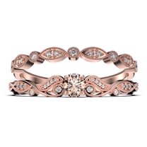 Vintage Look Boho & hippie 1.25 Carat Round Cut Morganite And Diamond Moissanite Engagement Ring, Wedding Ring in 925 Sterling Silver With 18k Rose Gold Plating, Promise, Bridal Set, Matching Band