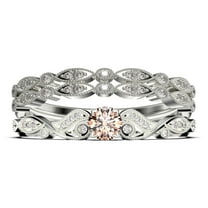 Vintage Look Boho & hippie 1.75 Carat Round Cut Morganite And Diamond Moissanite Engagement Ring, Wedding Ring in 10k Solid White Gold, Promise Ring, Anniversary Ring, Trio Set, Matching Band