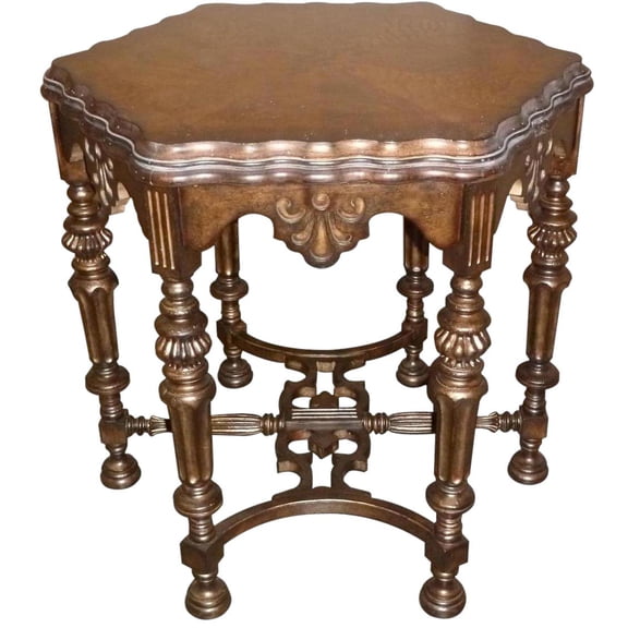 Vintage Look Burl Walnut Lamp Table with Gold Detail