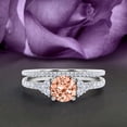 thumbnail image 1 of Vintage Look Dazzling Mid-centuryy 1.50 Carat Round Cut Morganite And Diamond Moissanite Engagement Ring Set, Wedding Ring Set in 10k Solid White Gold, Promise Ring, Bridal Set, Matching Band, 1 of 3