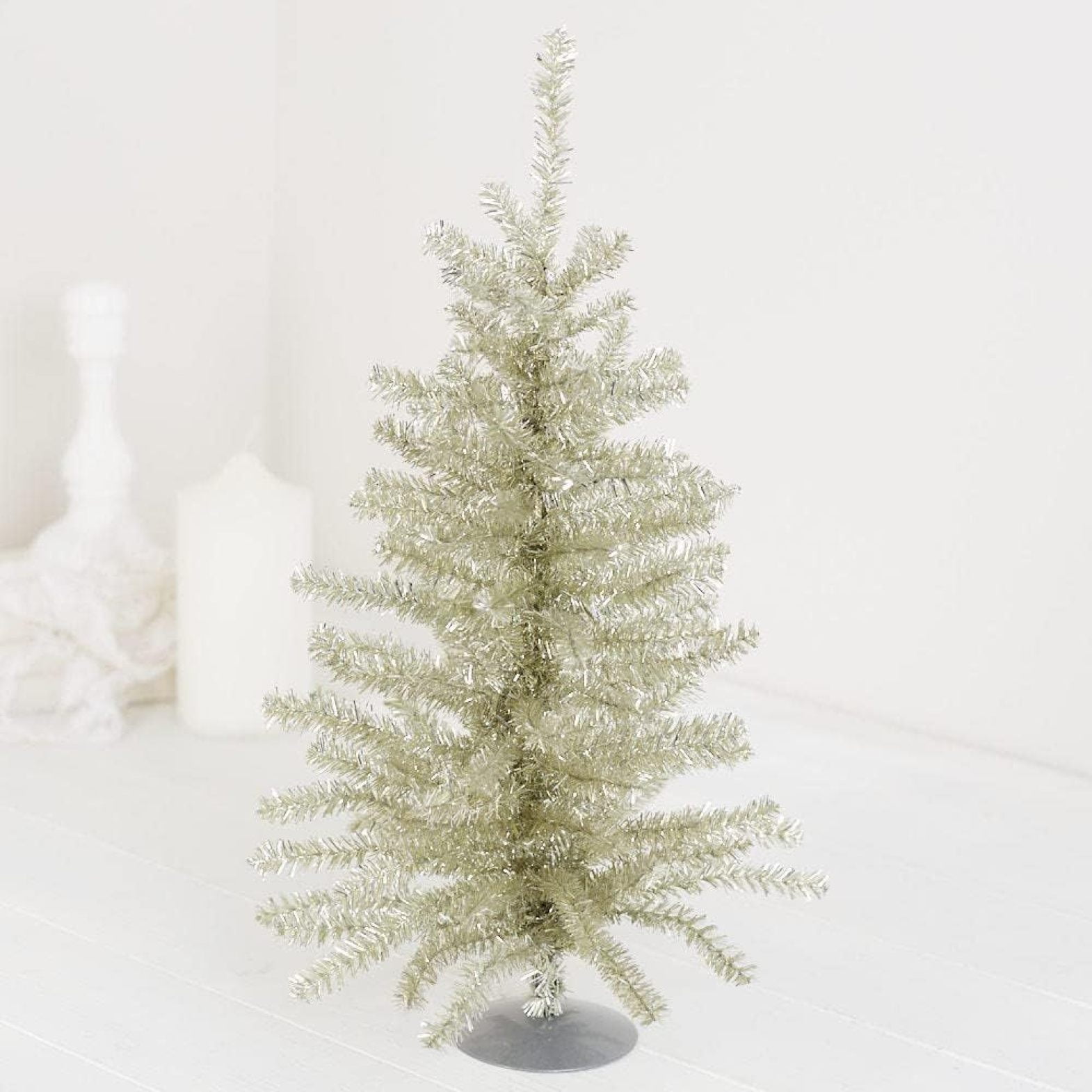 Vintage Look Silver Tinsel Christmas Tree by Quexis Tinsel Tree for