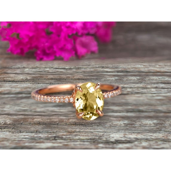 Vintage Looking Champagne Diamond Moissanite Engagement Ring On 10K Rose Gold 1.75 Carat 8X6mm Oval Cut Gemstone Custom Made Fine Jewelry Art Deco Anniversary Ring Bridal Ring
