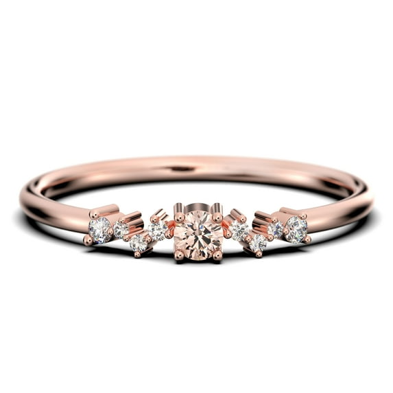 Vintage Looks ZigZag Style Minimalist 0.60 Carat Round Cut Morganite And Diamond Moissanite Unique Style Engagement Ring, Slim Ring, Wedding Ring in 925 Sterling Silver With 18k Rose Gold Plating