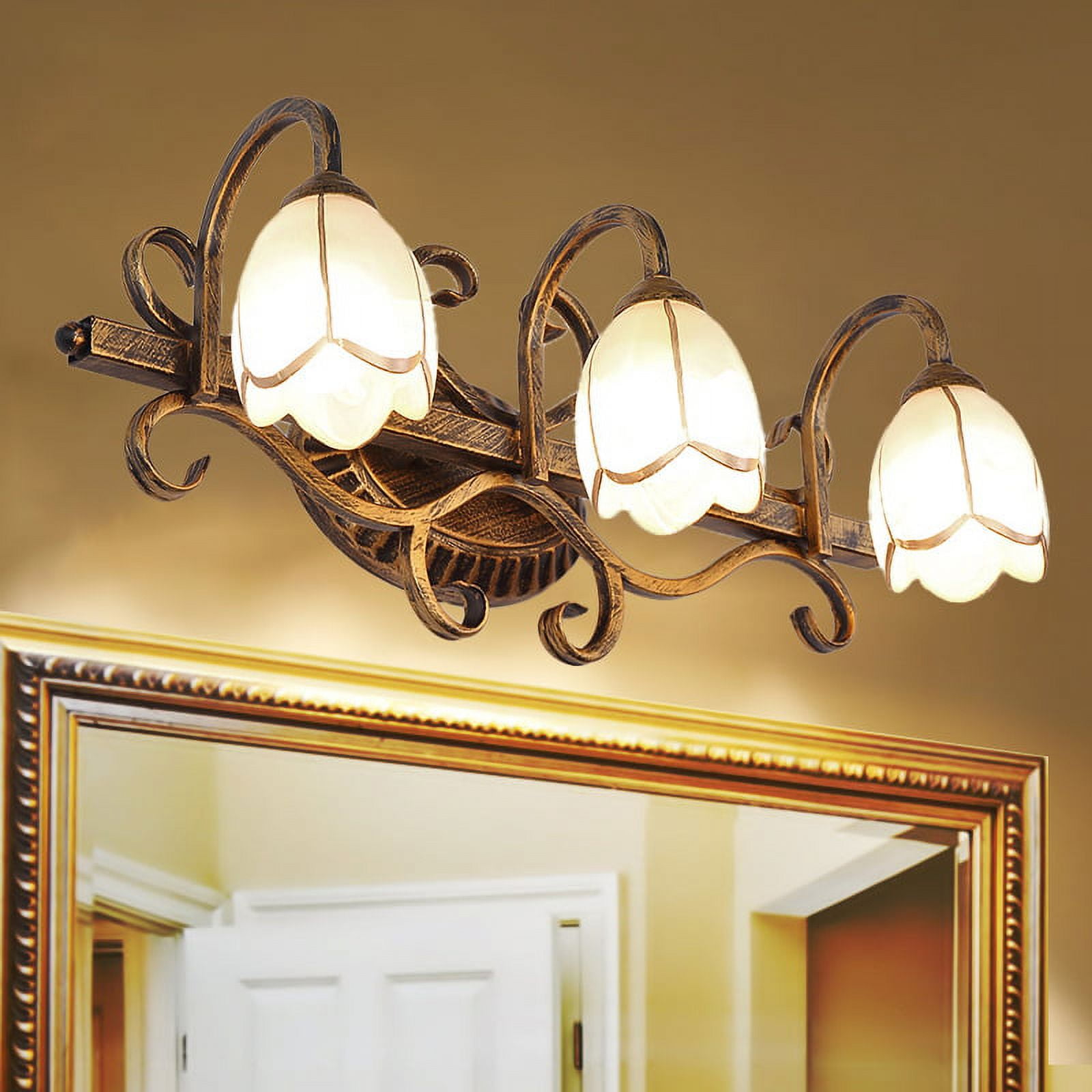 Vintage Lotus Glass Shade Wall Sconce Lamp Bathroom Vanity Light 3 ...