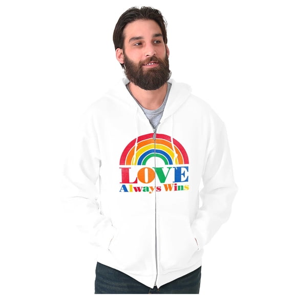 Vintage Love Always Wins Rainbow Unisex Fleece Graphic Zip Up Hoodie Brisco Brands 2X
