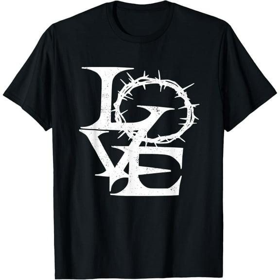 Vintage Love Crown of Thorns Love Crucifix Jesus Christ Tee Funny Creative Graphic T-Shirt