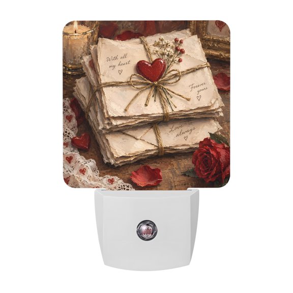 Vintage Love Lette LED Night Light, Romantic Stacked Letters Red Heart Rose Night Lights plug into Wall with Smart Sensor Dusk to Dawn Sensor for Nursery Bedroom 2.95x4.5in
