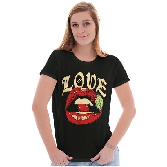 Vintage Love Lips Biting Cherry Womens Fitted Plus Size Graphic Tee Brisco Brands 2X