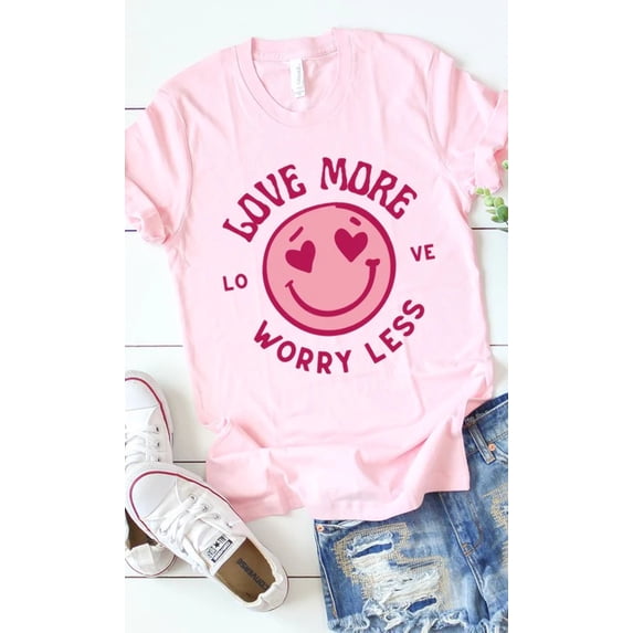 Vintage Love More Worry Less Smiley Graphic Tee T-Shirt PL