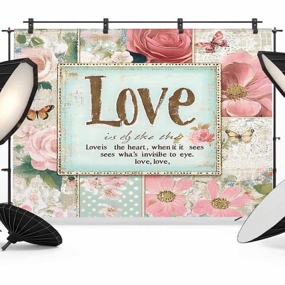 Vintage Love Roses Backdrop for Photography, Floral Leaf Watercolor Flower Photo Backdrop Portrait Background Party Banner Photo Backgrounds for Studio Booth Props, 8x6ft