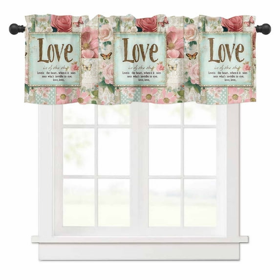 Vintage Love Roses Valances for Windows Floral Leaf Watercolor Flower Rod Pocket Curtain Valance Window Treatment Short Curtains for Kitchen Living Room, 60"x18"