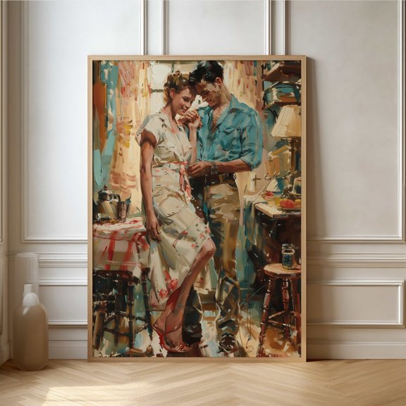 Vintage Love Scene Intimate Retro Art Print For Wall Decor