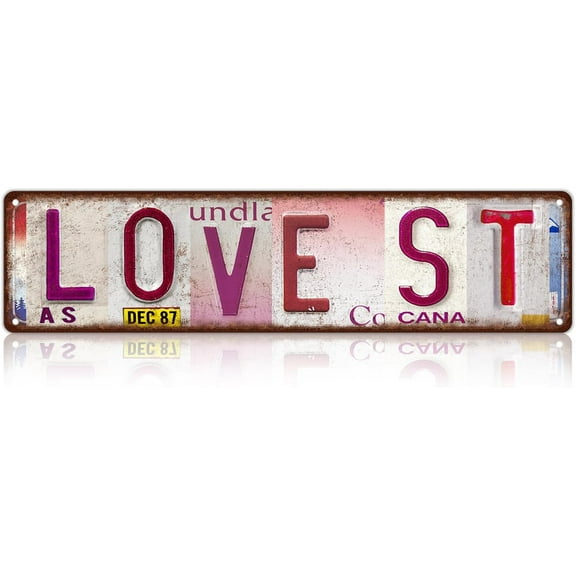 Vintage Love St Way Wall Decor Street Signs Metal Tin Signs Gife for Women Wife 16 x 4 Inches
