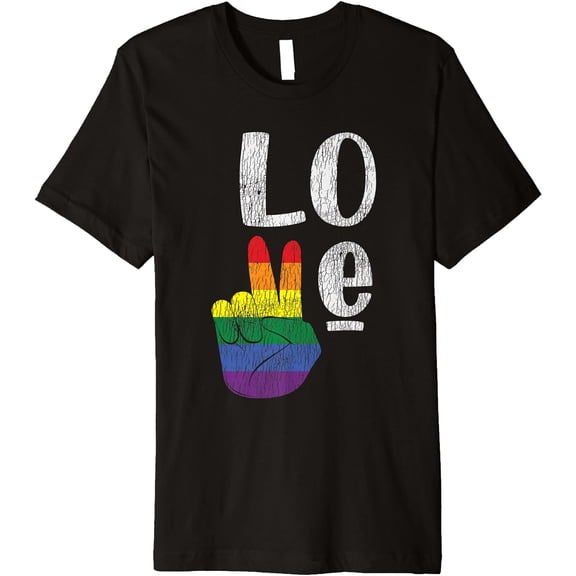 Vintage Love Win Rainbow Peace Sign Pride Lesbian Gay LGBTQ Premium T-Shirt