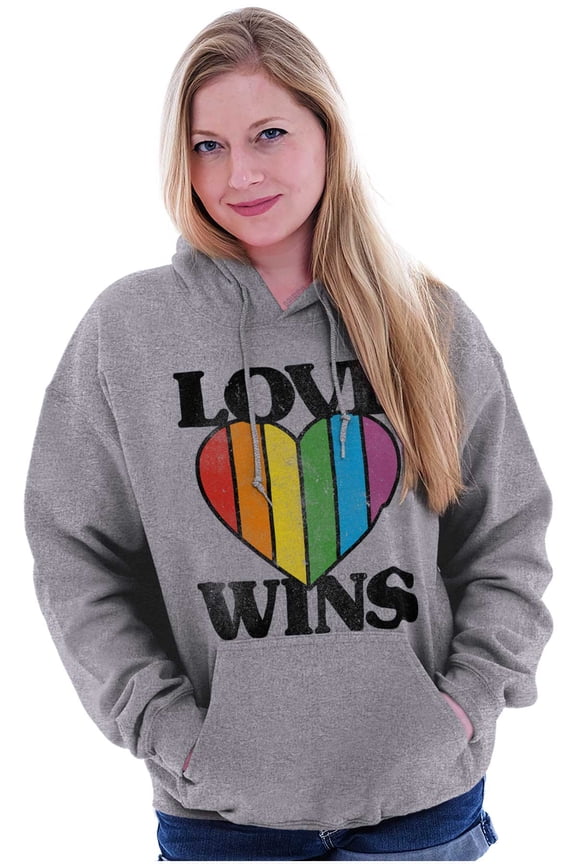 Vintage Love Wins Pride Rainbow Heart Women Plus Size Graphic Pullover Hoodie Brisco Brands 2X