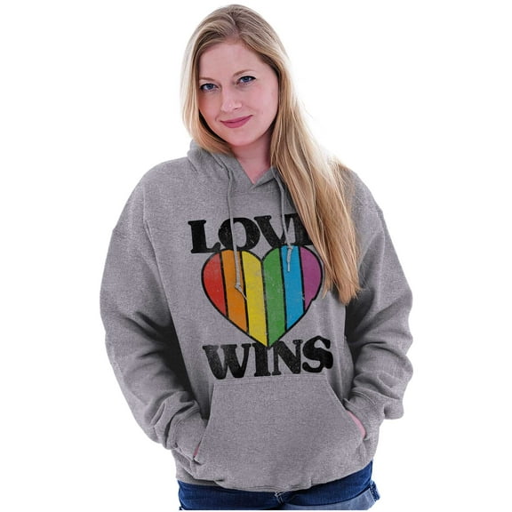 Vintage Love Wins Pride Rainbow Heart Women Plus Size Graphic Pullover Hoodie Brisco Brands 4X