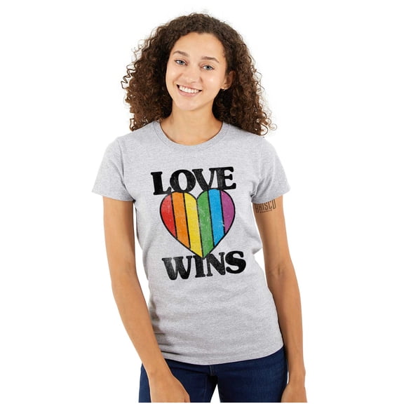 Vintage Love Wins Pride Rainbow Heart Womens Fitted Plus Size Graphic Tee Brisco Brands 2X