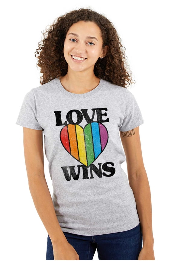 Vintage Love Wins Pride Rainbow Heart Womens Fitted Plus Size Graphic Tee Brisco Brands 2X