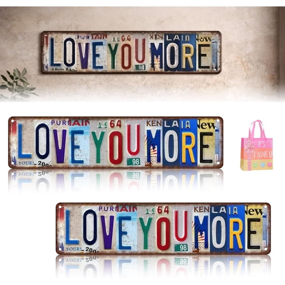 "Vintage 'Love You More' Metal Wall Sign - 4x16 Inch Tin Sign for Farmhouse Decor, Home Bar, Cafe, Kitchen, and Retro Man Cave Wall Art"(XX-2pcs)